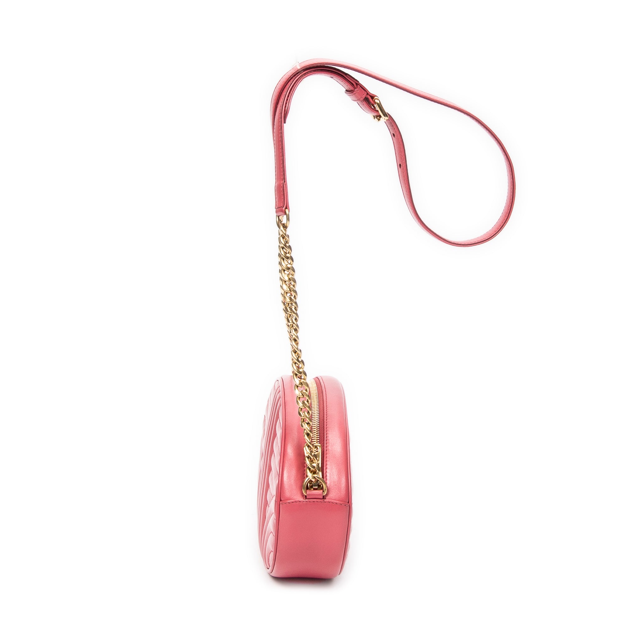 Bolso de hombro Oval Chain Crossbody de cuero matelassé rosa Diagramme