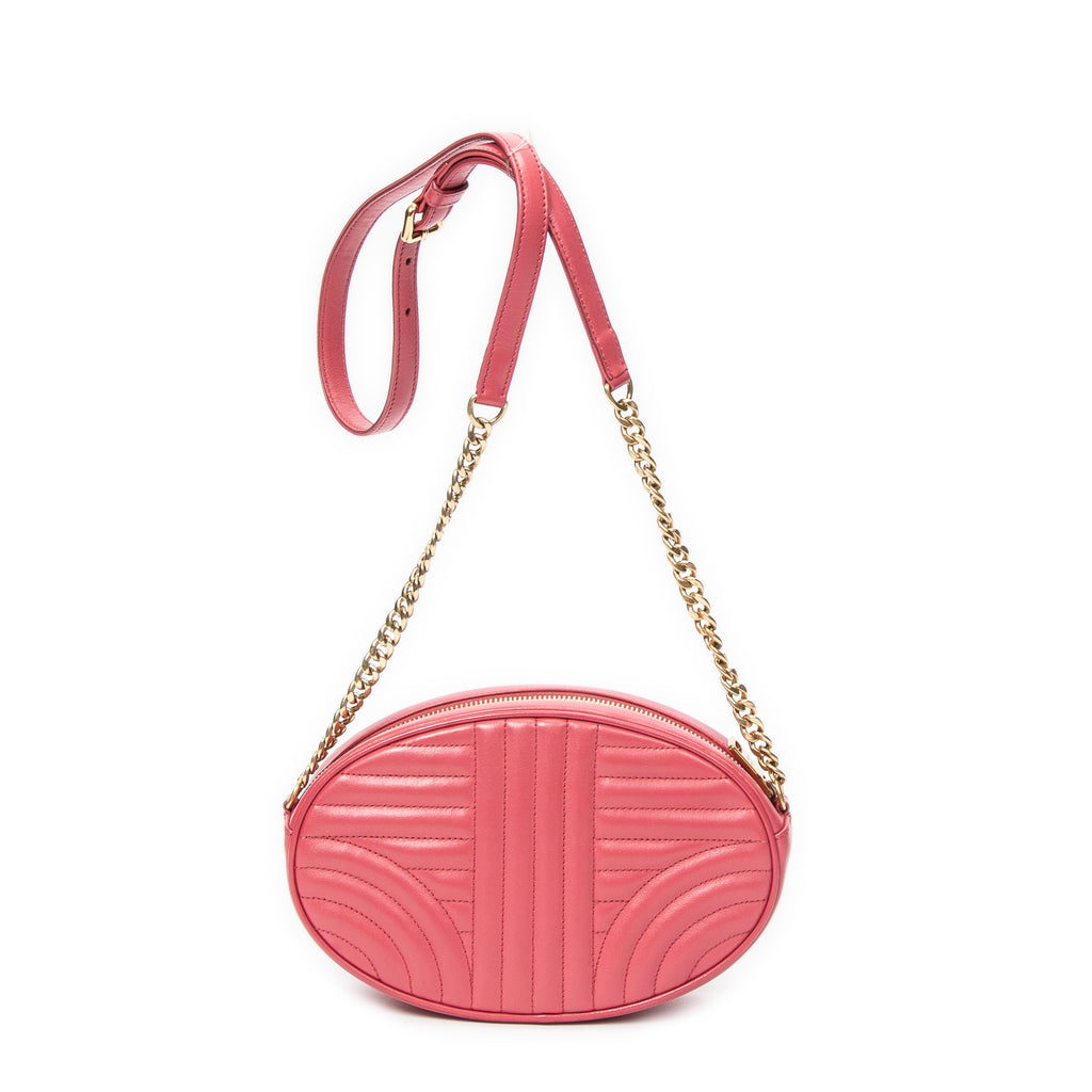 Bolso de hombro Oval Chain Crossbody de cuero matelassé rosa Diagramme