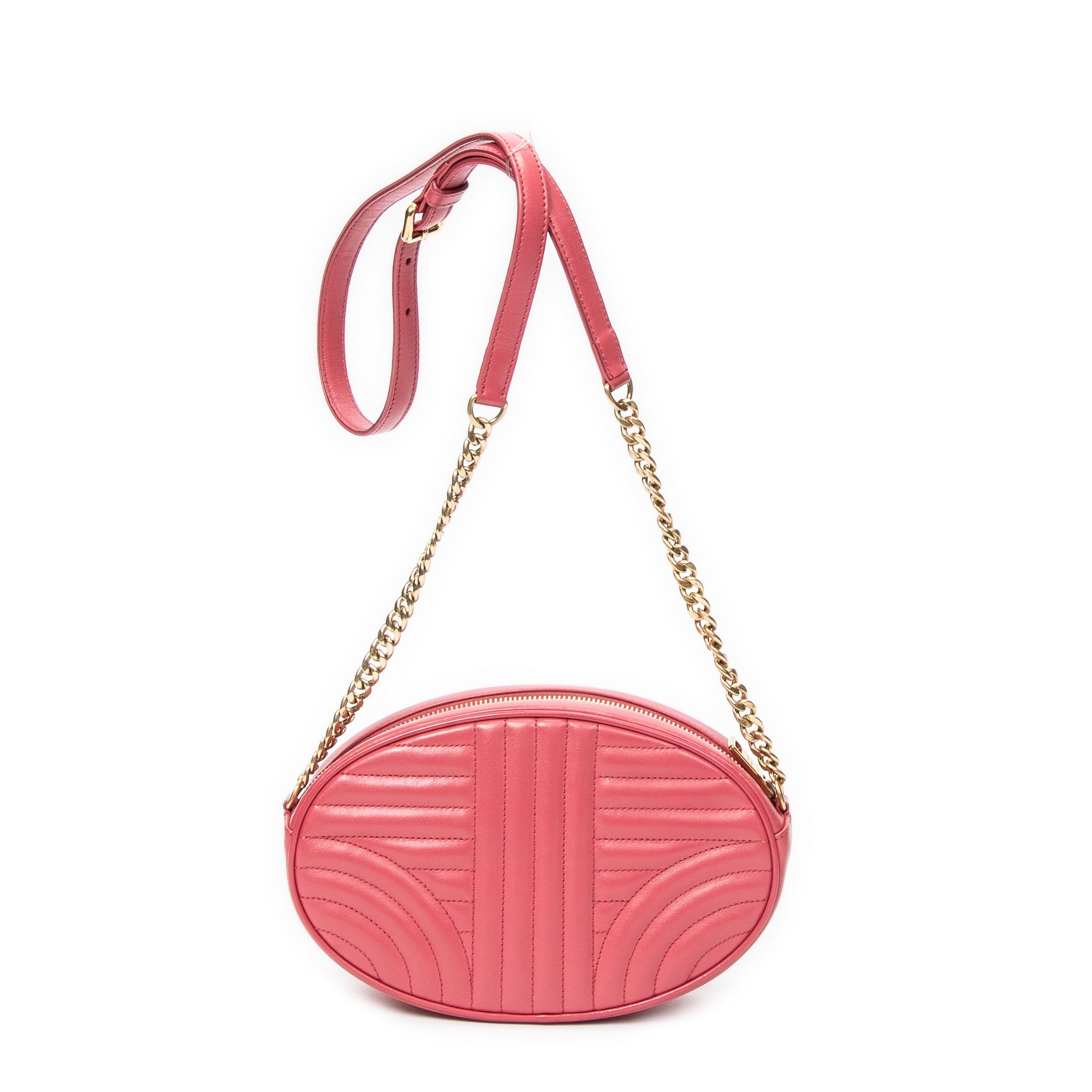 Bolso de hombro Oval Chain Crossbody de cuero matelassé rosa Diagramme