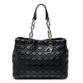 Shoulder Bag Medium Soft Shopping Tote Black Cannage Calfskin Leather