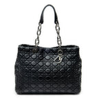 Shoulder Bag Medium Soft Shopping Tote Black Cannage Calfskin Leather