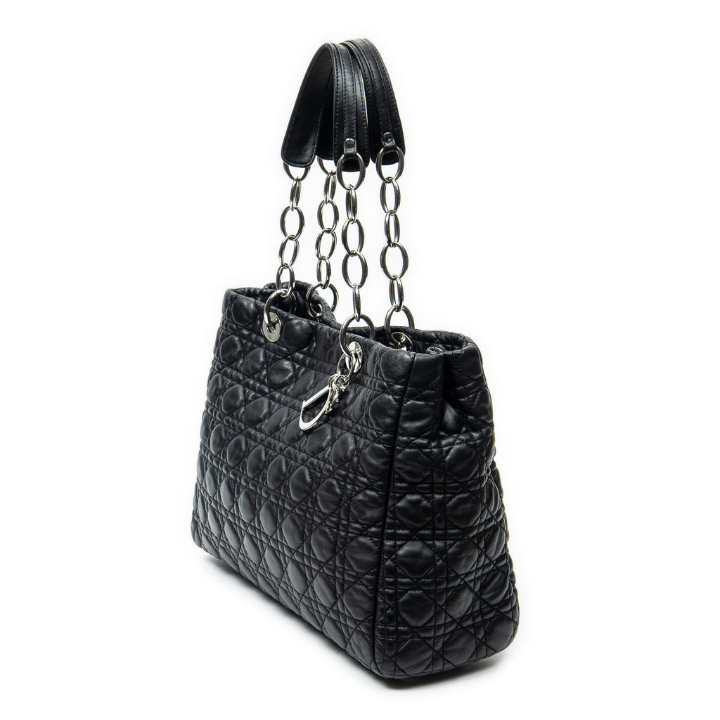 Shoulder Bag Medium Soft Shopping Tote Black Cannage Calfskin Leather