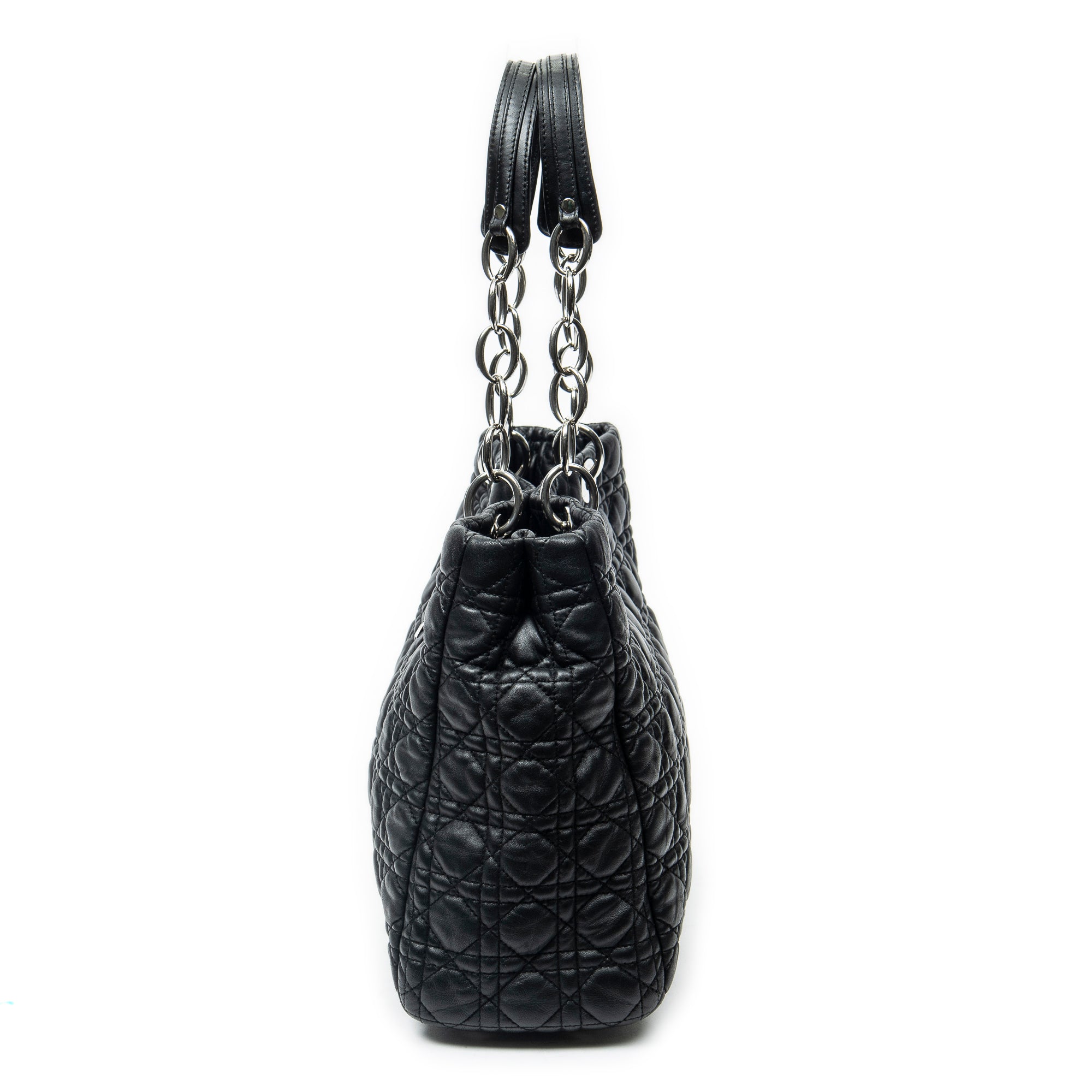 Shoulder Bag Medium Soft Shopping Tote Black Cannage Calfskin Leather