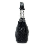 Shoulder Bag Medium Soft Shopping Tote Black Cannage Calfskin Leather
