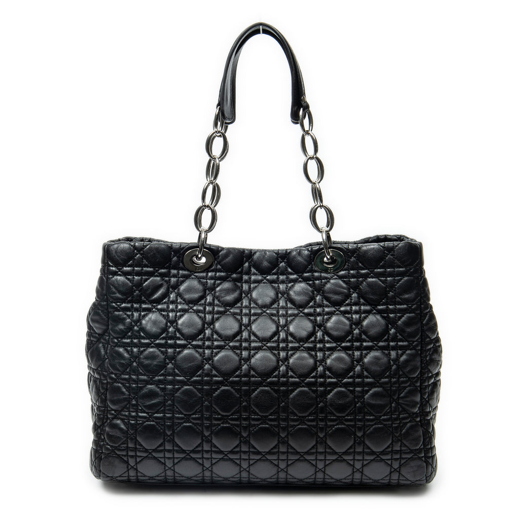 Shoulder Bag Medium Soft Shopping Tote Black Cannage Calfskin Leather