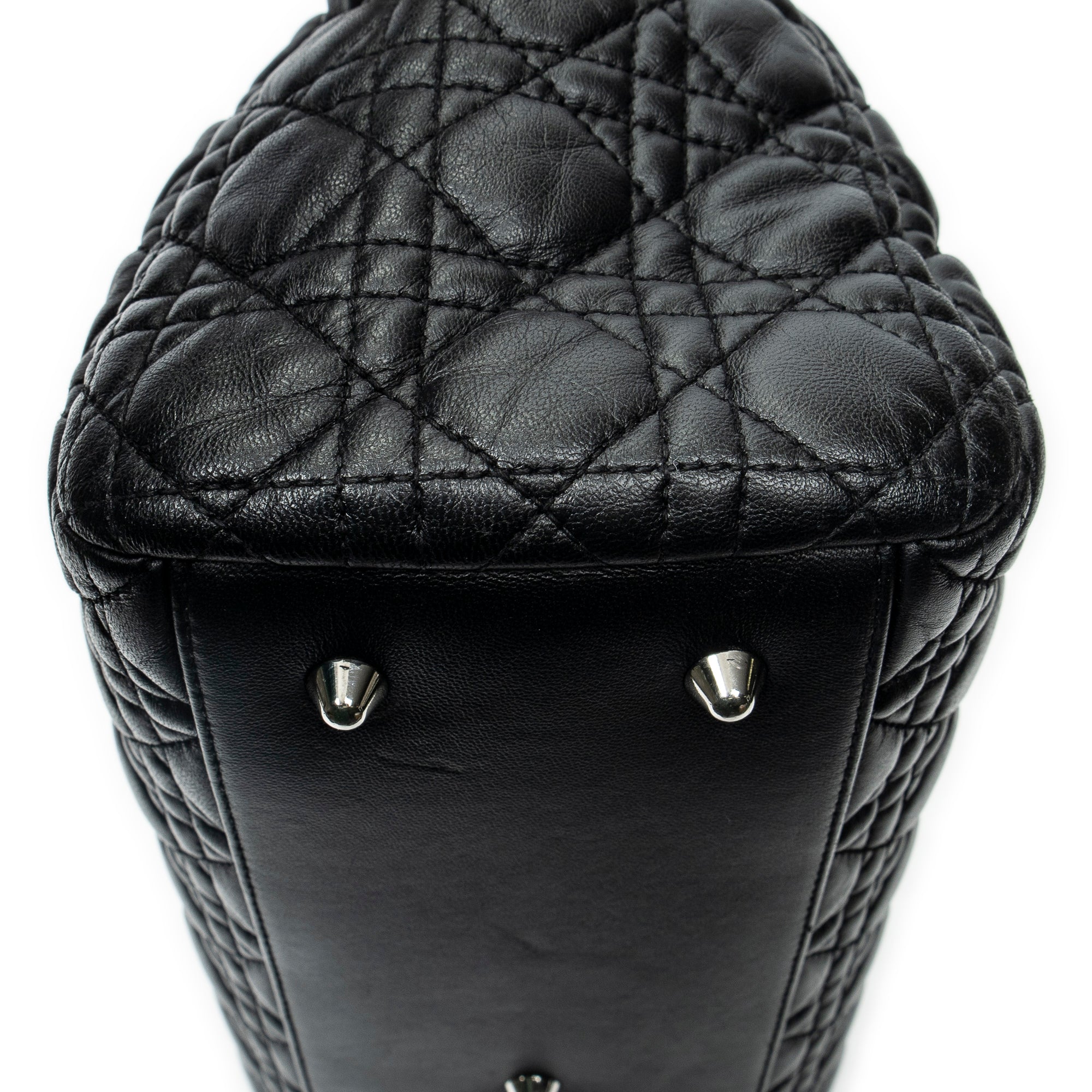 Shoulder Bag Medium Soft Shopping Tote Black Cannage Calfskin Leather