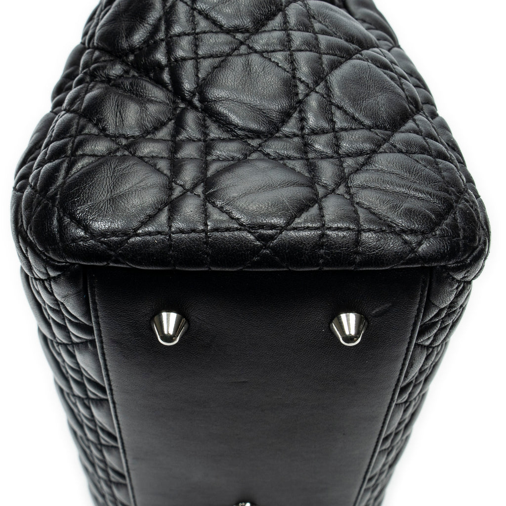 Shoulder Bag Medium Soft Shopping Tote Black Cannage Calfskin Leather