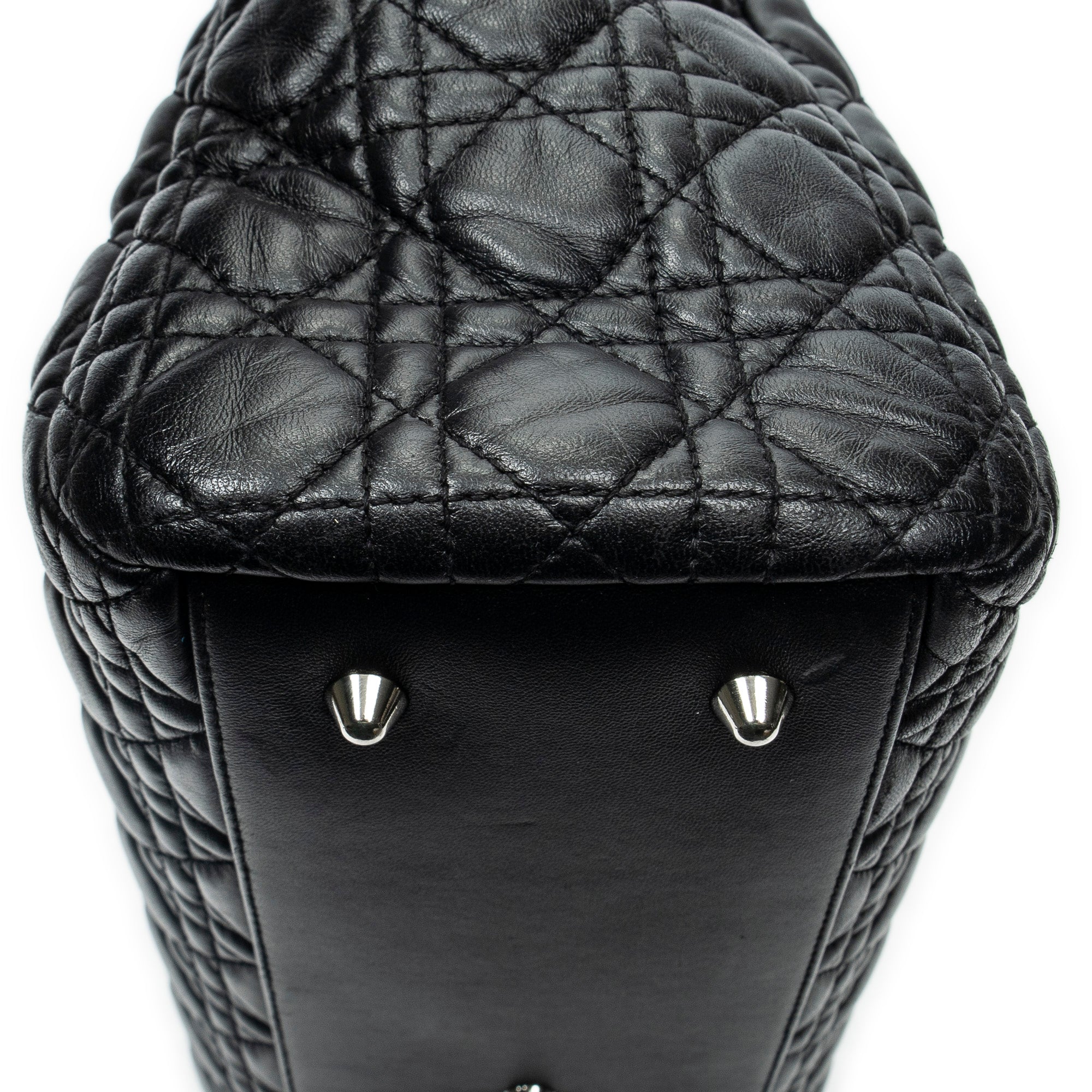 Shoulder Bag Medium Soft Shopping Tote Black Cannage Calfskin Leather