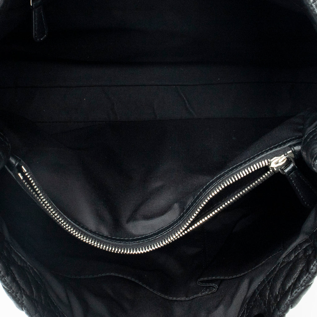 Shoulder Bag Medium Soft Shopping Tote Black Cannage Calfskin Leather
