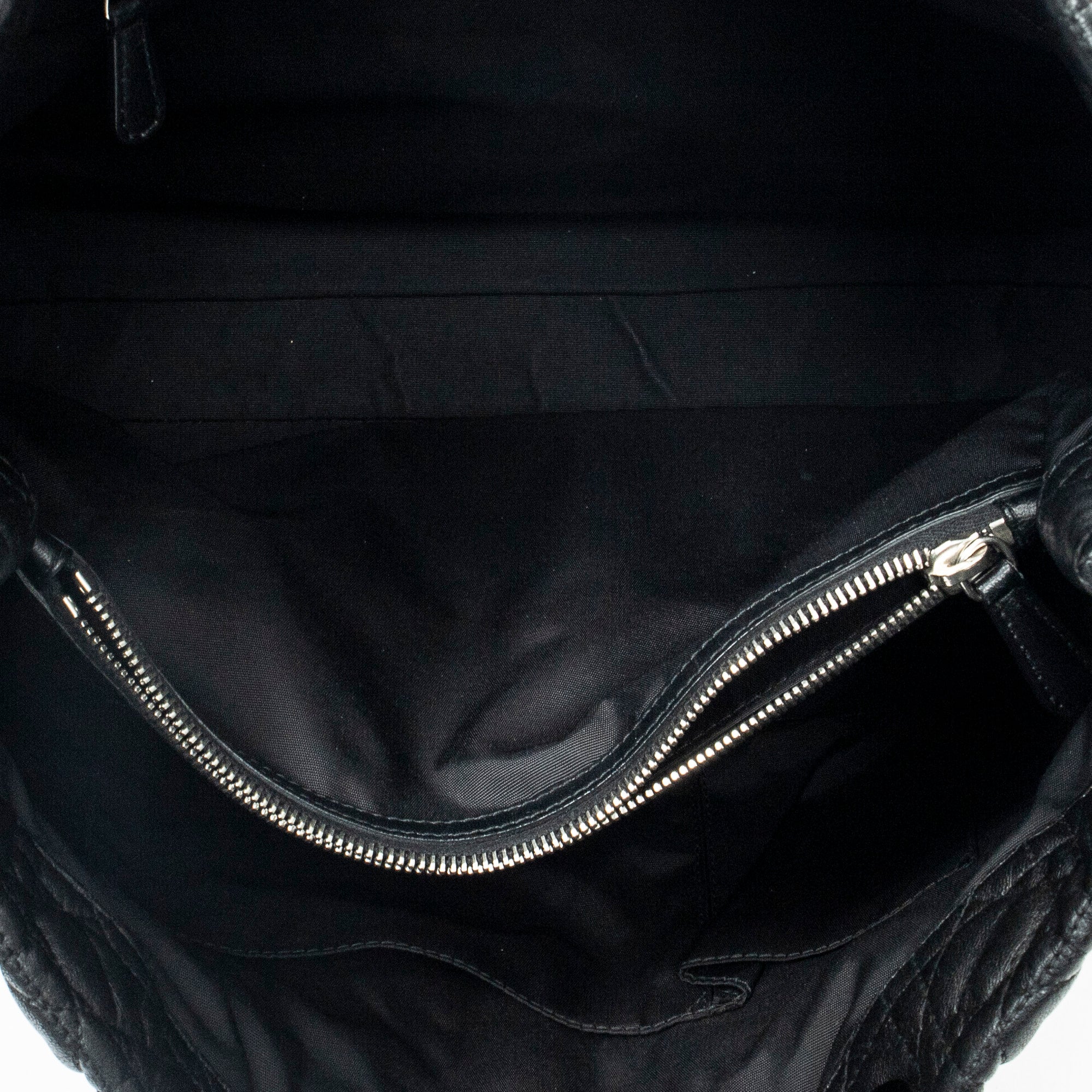 Shoulder Bag Medium Soft Shopping Tote Black Cannage Calfskin Leather