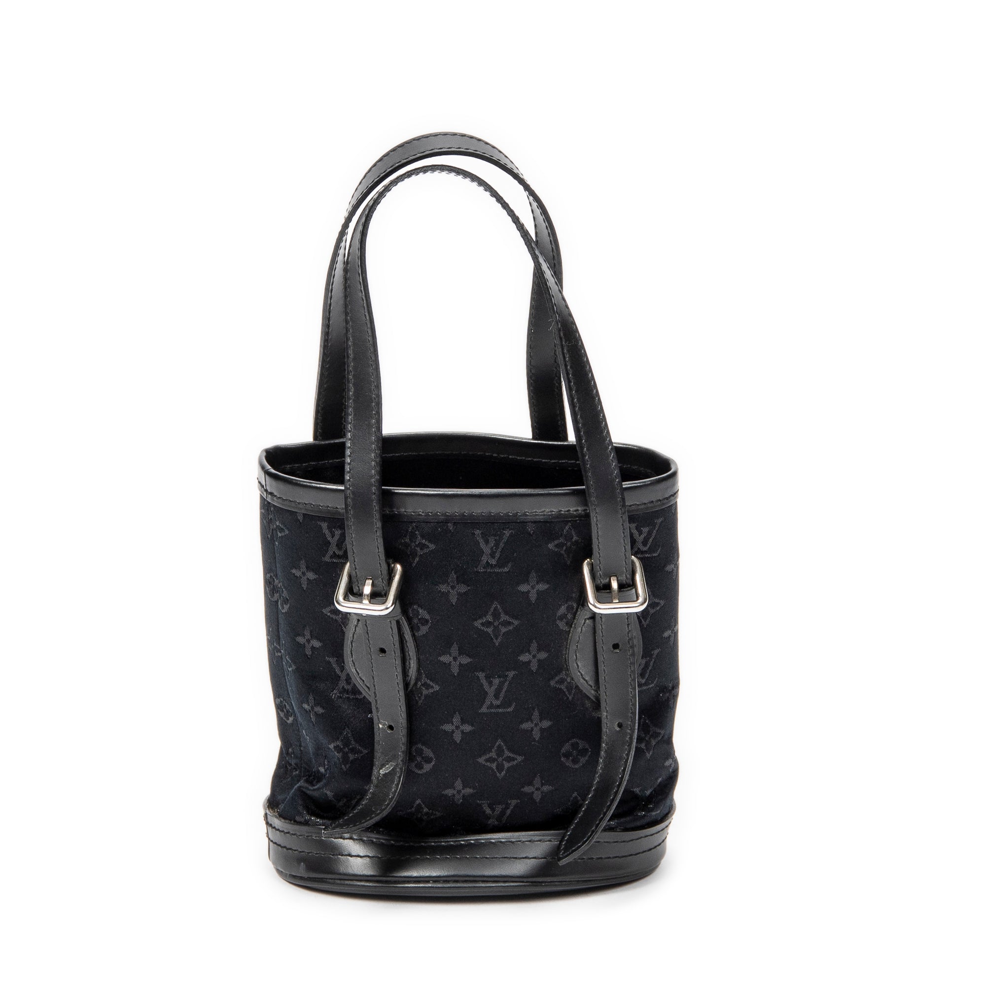 Handbag Micro Mini Bucket Black Monogram Satin