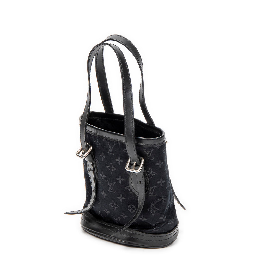Handbag Micro Mini Bucket Black Monogram Satin