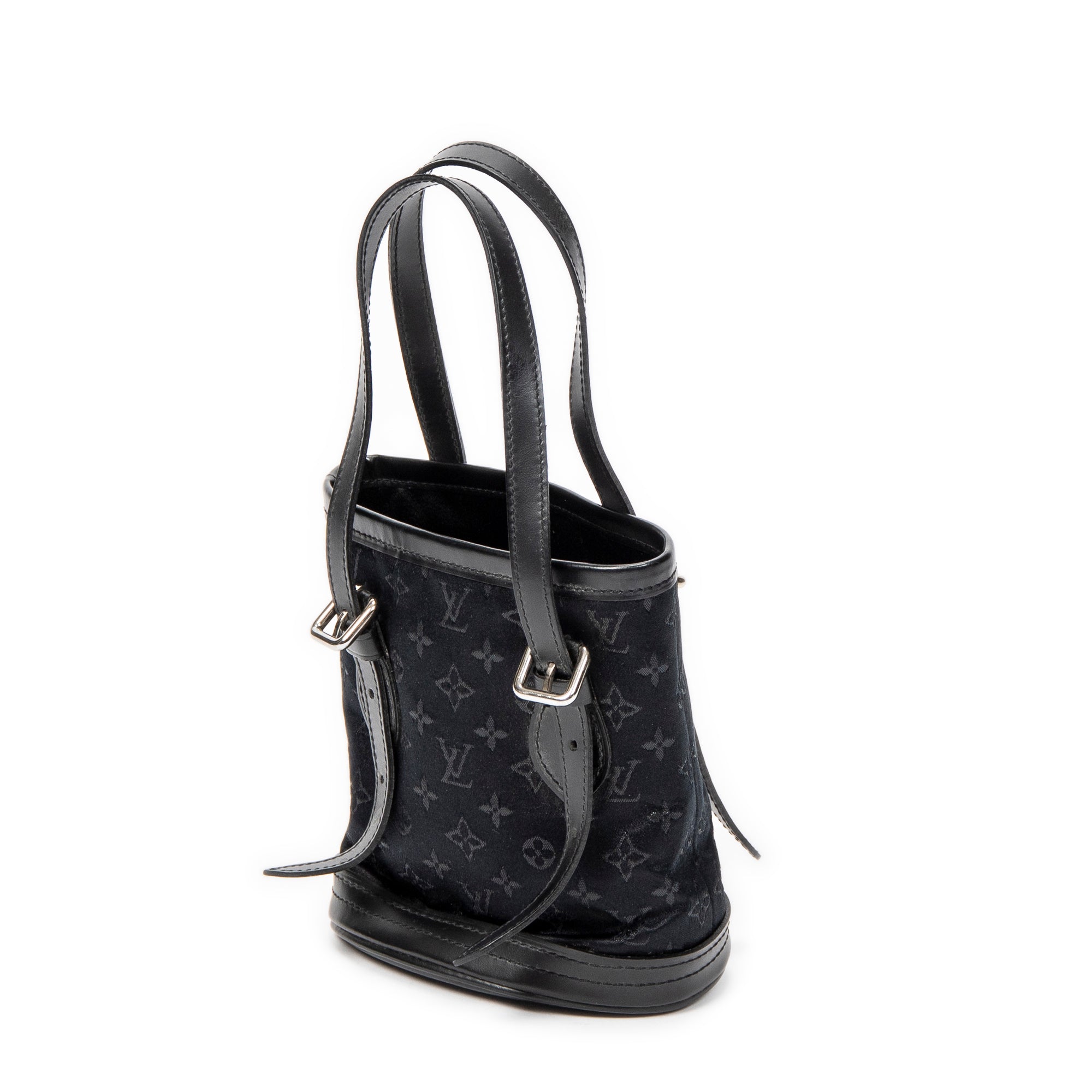 Handbag Micro Mini Bucket Black Monogram Satin