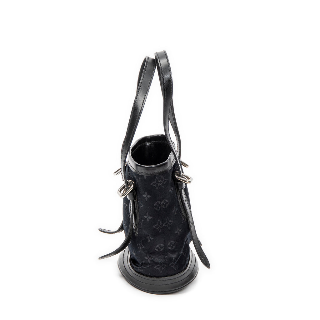 Handbag Micro Mini Bucket Black Monogram Satin