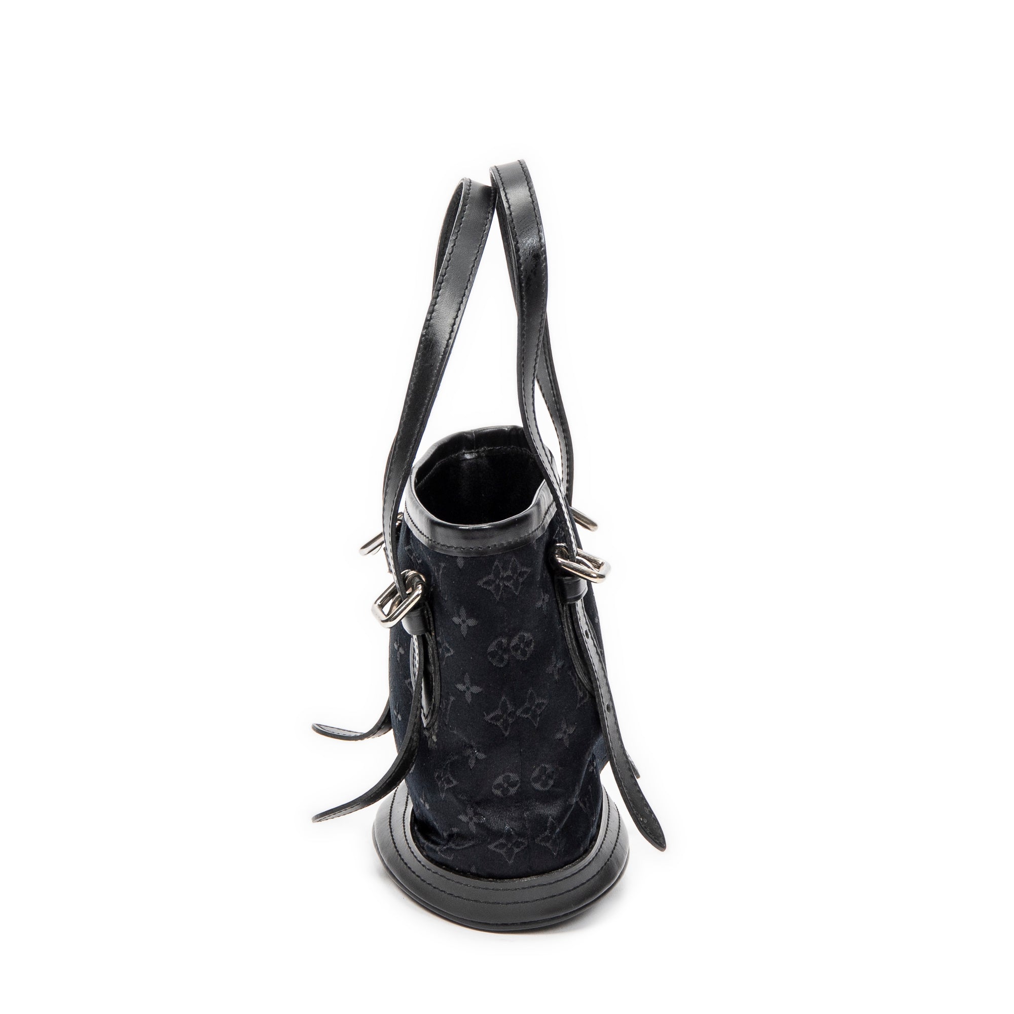 Handbag Micro Mini Bucket Black Monogram Satin