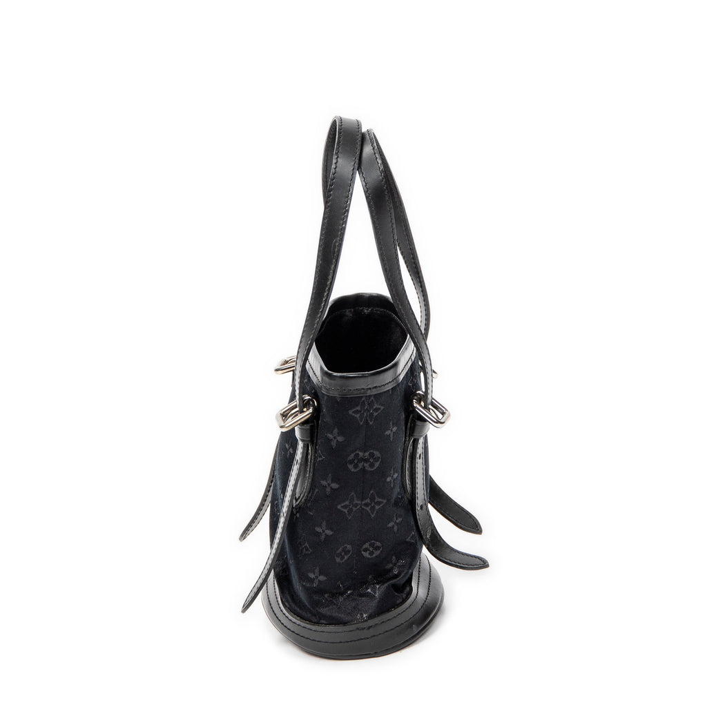 Handbag Micro Mini Bucket Black Monogram Satin