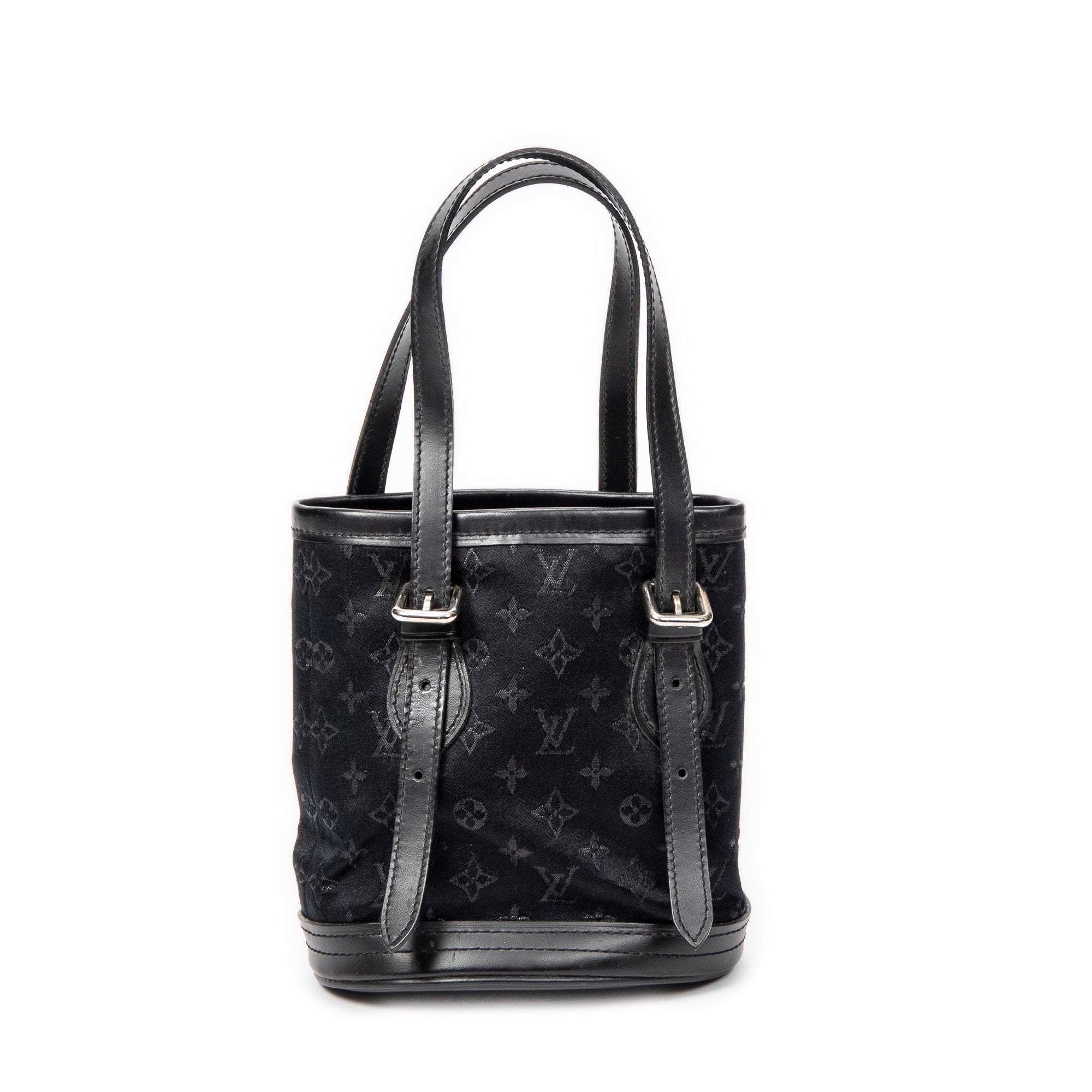 Handbag Micro Mini Bucket Black Monogram Satin