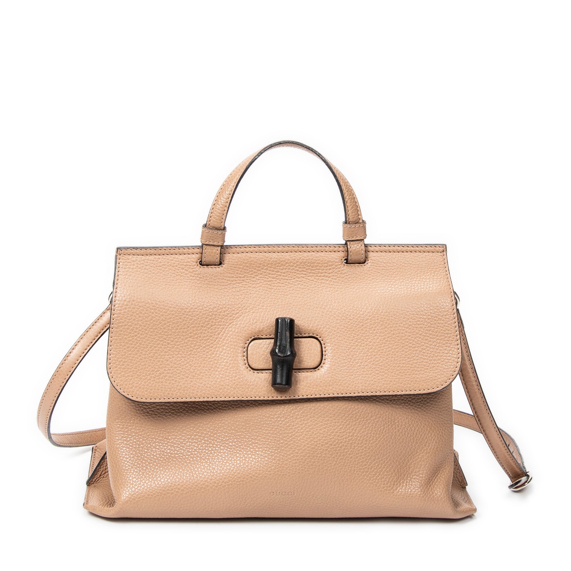 Shoulder Bag Medium Bamboo Daily Top Handle Beige Grained Calfskin Leather
