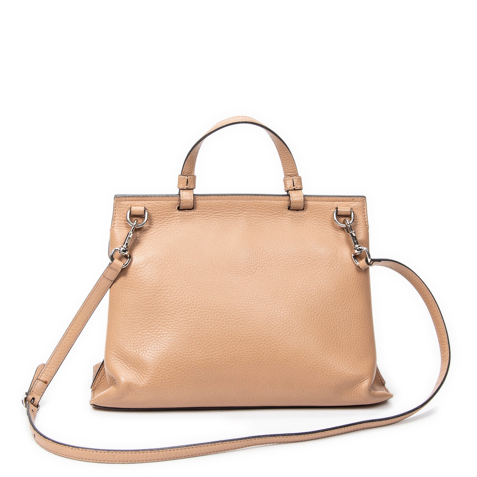 Shoulder Bag Medium Bamboo Daily Top Handle Beige Grained Calfskin Leather