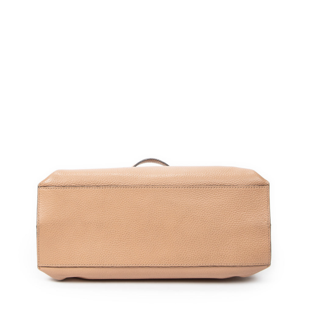Shoulder Bag Medium Bamboo Daily Top Handle Beige Grained Calfskin Leather