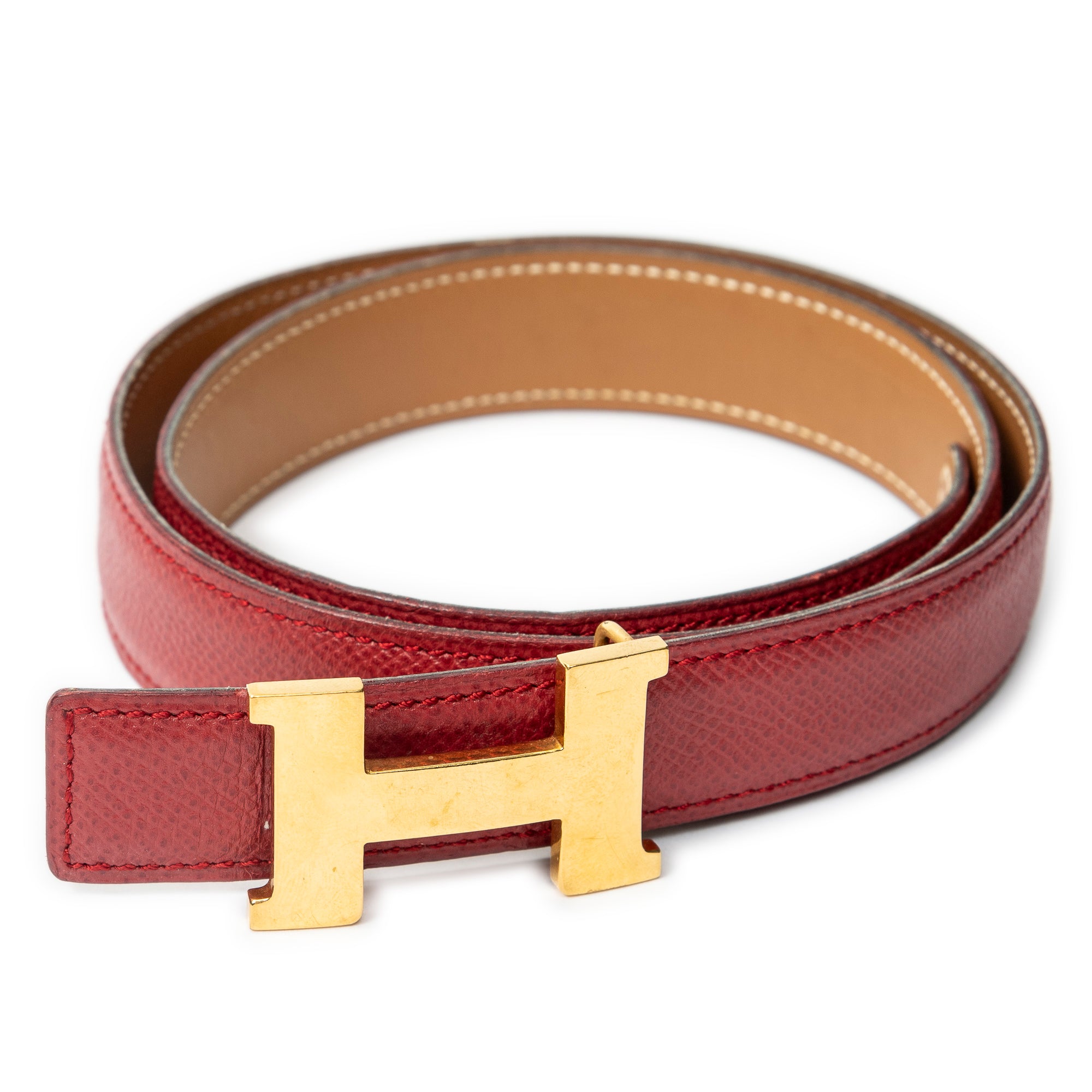 Belt H Constance Belt 65 Red Courchevel Leather