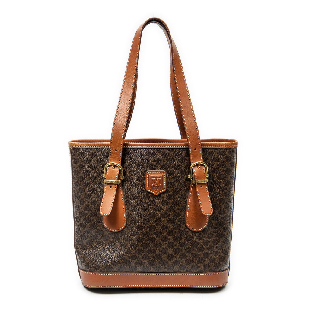 Bolso de hombro tipo cubo Macadam de lona revestida marrón