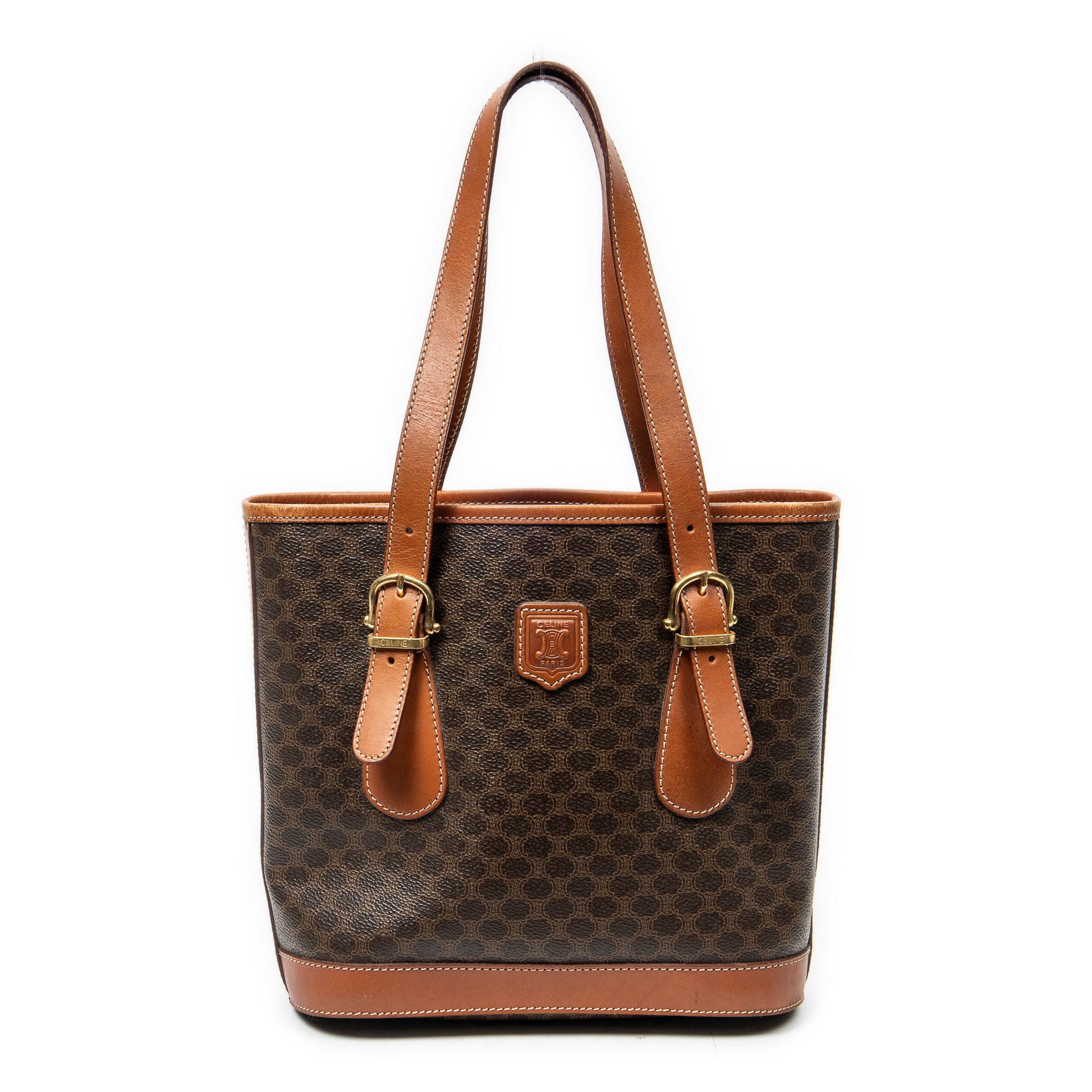 Shoulder Bag Bucket Tote Brown Macadam Coated Canvas