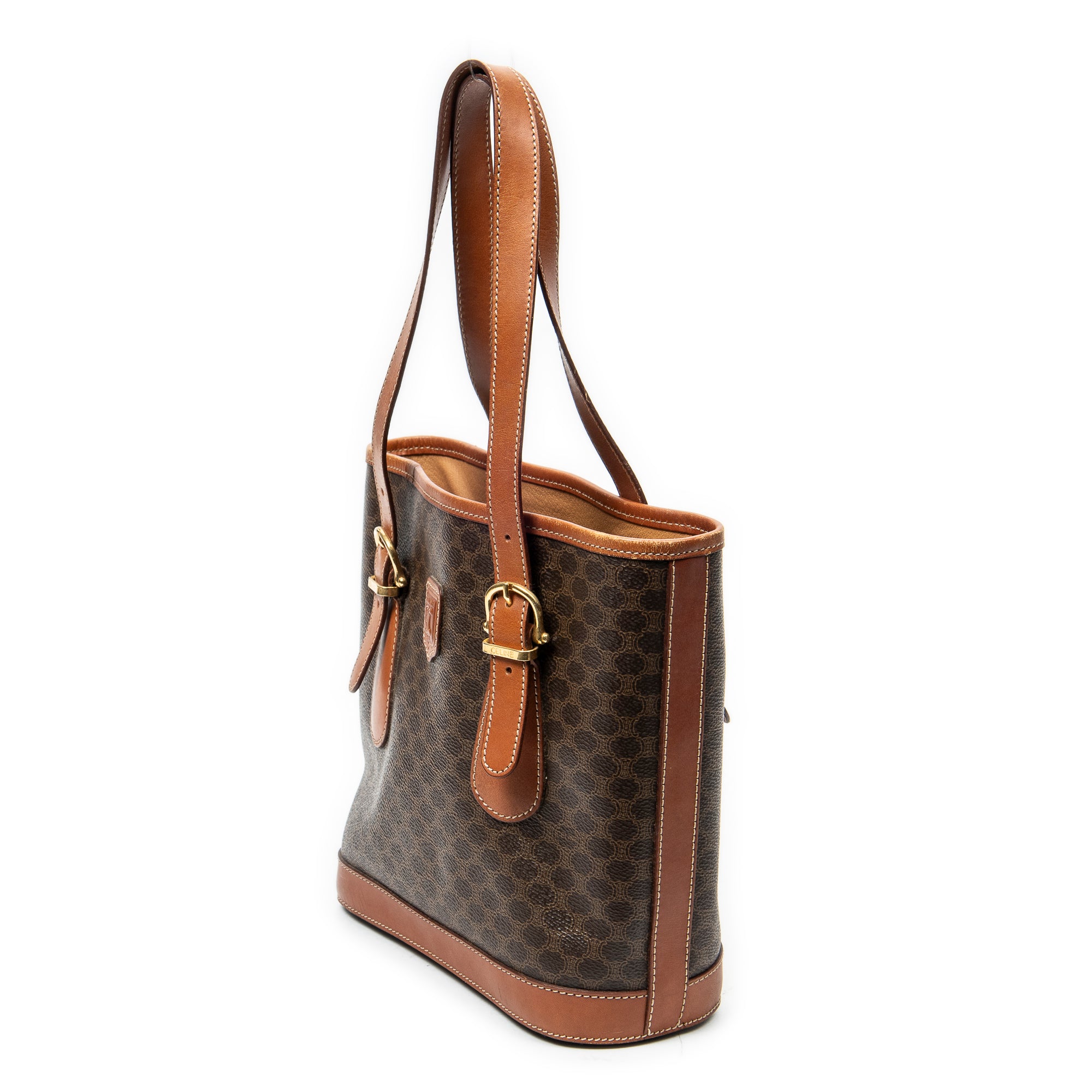 Shoulder Bag Bucket Tote Brown Macadam Coated Canvas