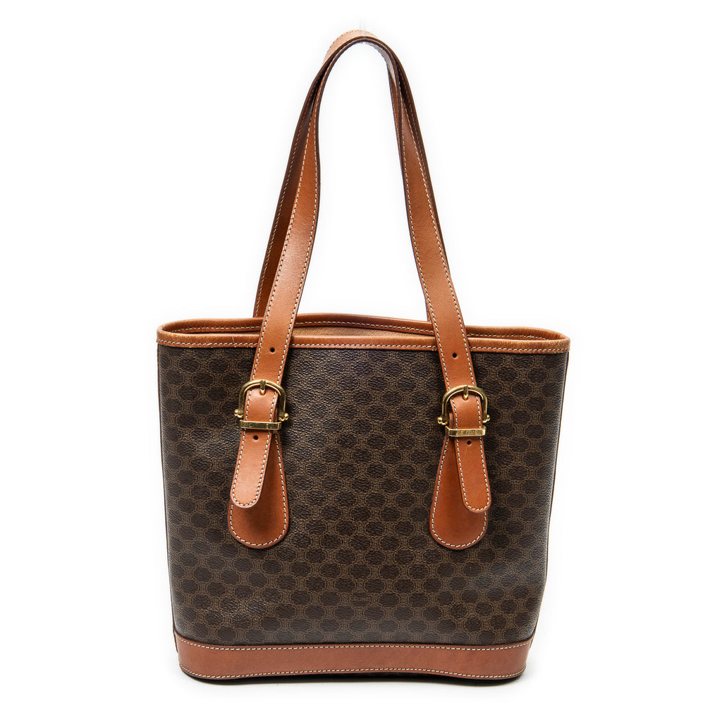Bolso de hombro tipo cubo Macadam de lona revestida marrón