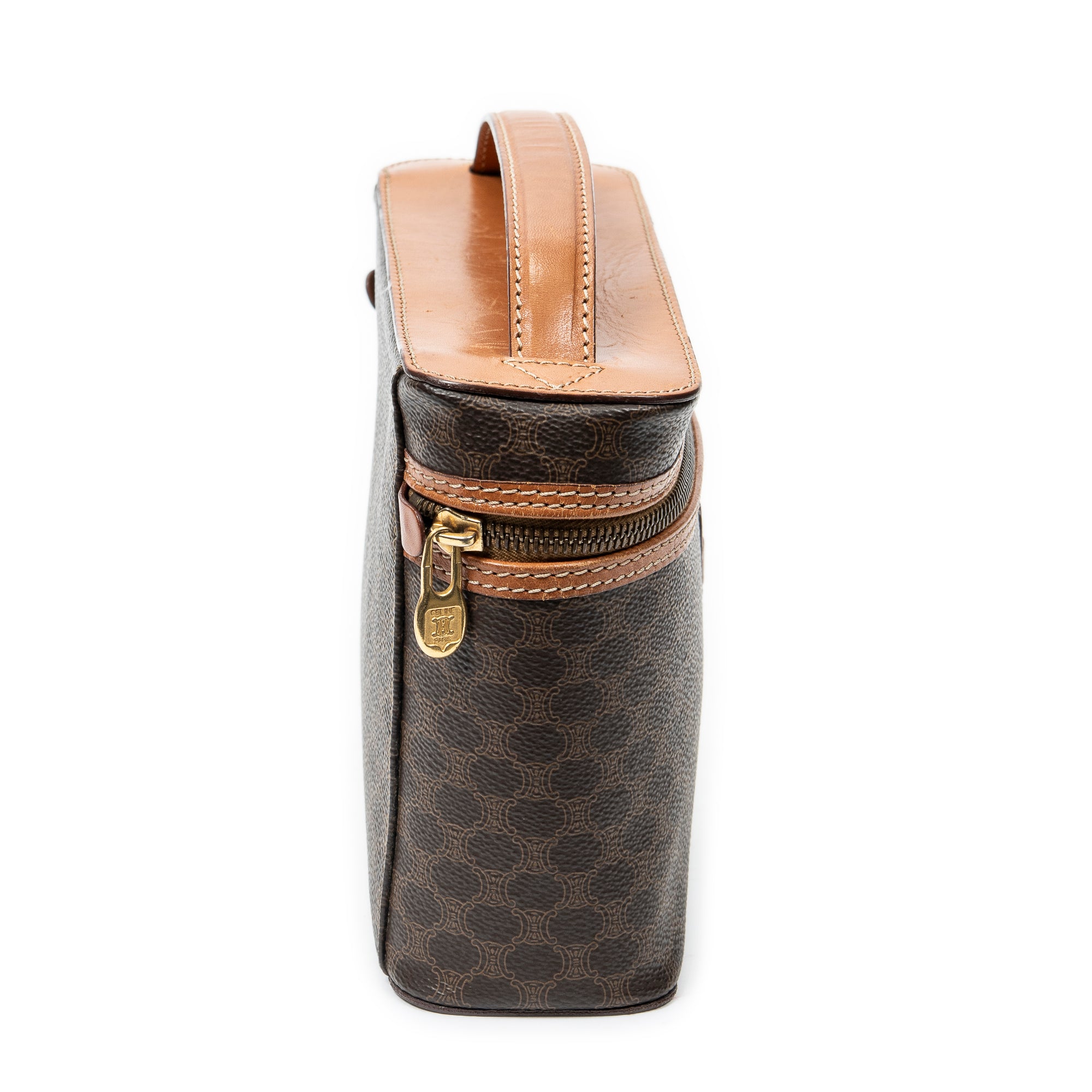 Pouch Top Handle Toiletry Pouch Brown Macadam Coated Canvas