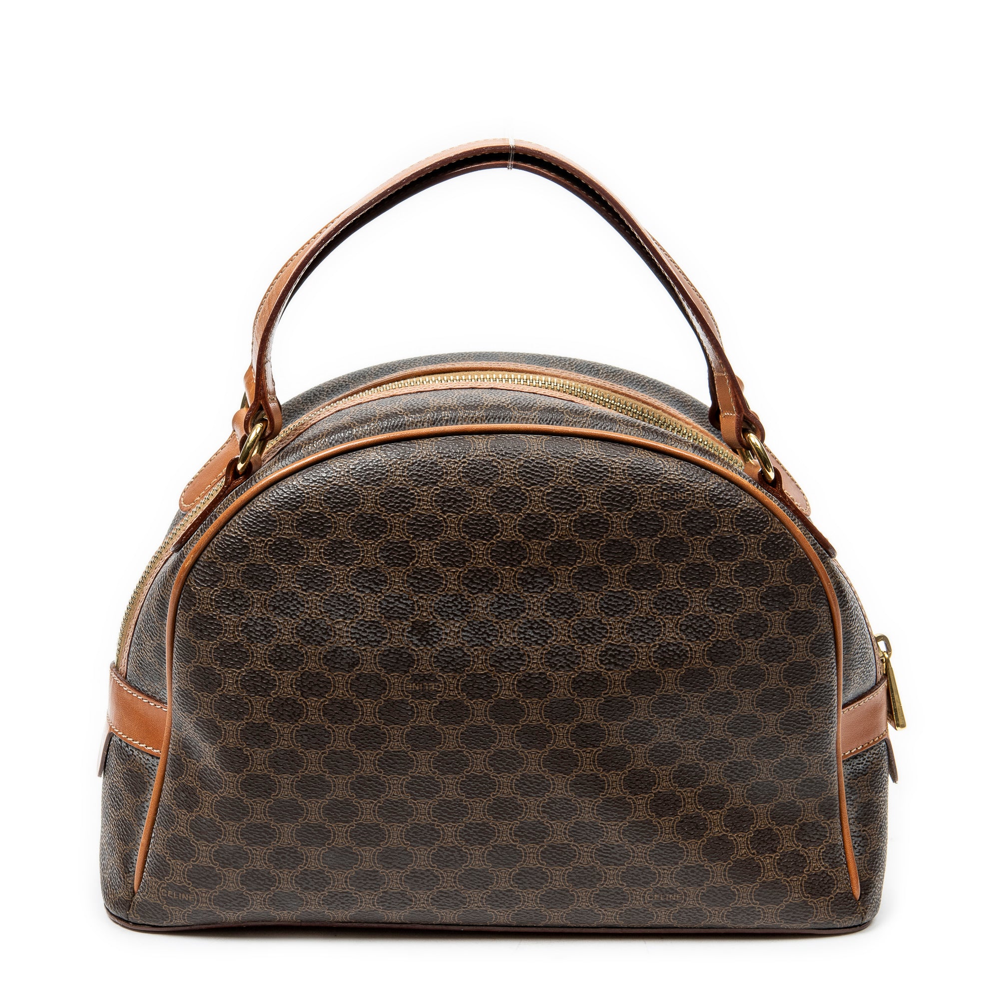Handbag Dome Top Handle Brown Macadam Coated Canvas