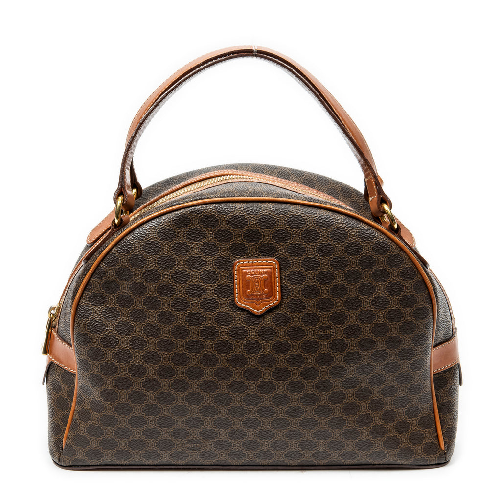 Bolso de mano con asa superior en forma de cúpula de lona recubierta Macadam marrón