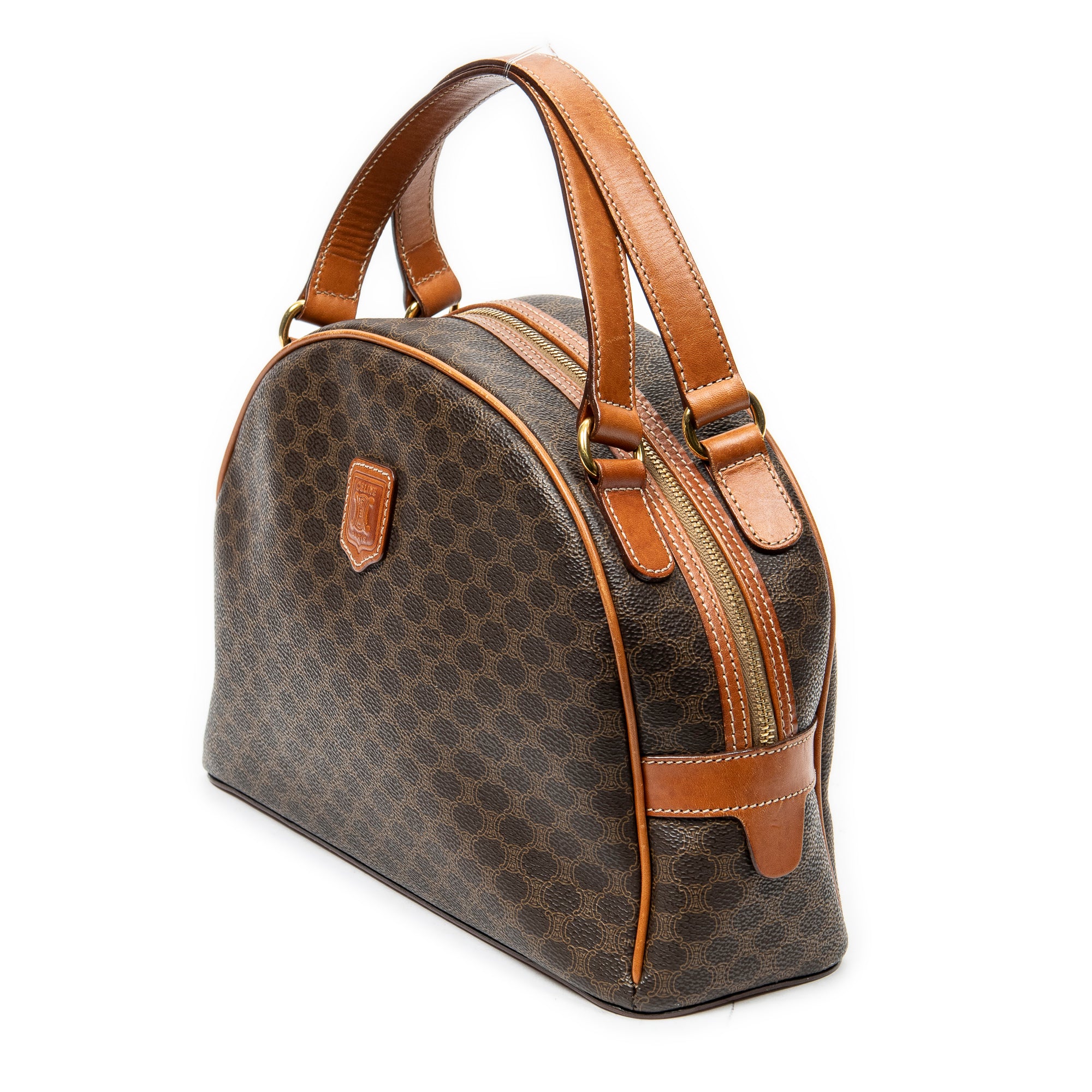 Handbag Dome Top Handle Brown Macadam Coated Canvas