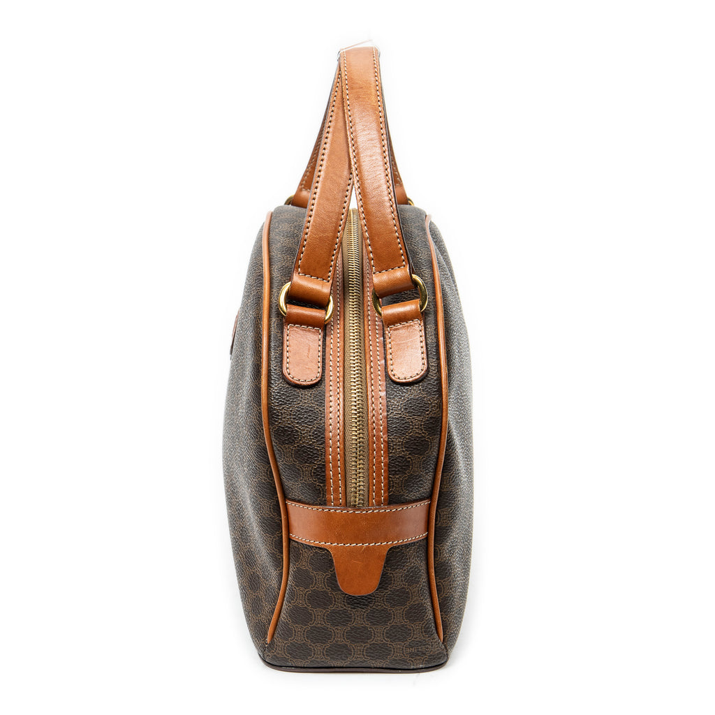 Bolso de mano con asa superior en forma de cúpula de lona recubierta Macadam marrón