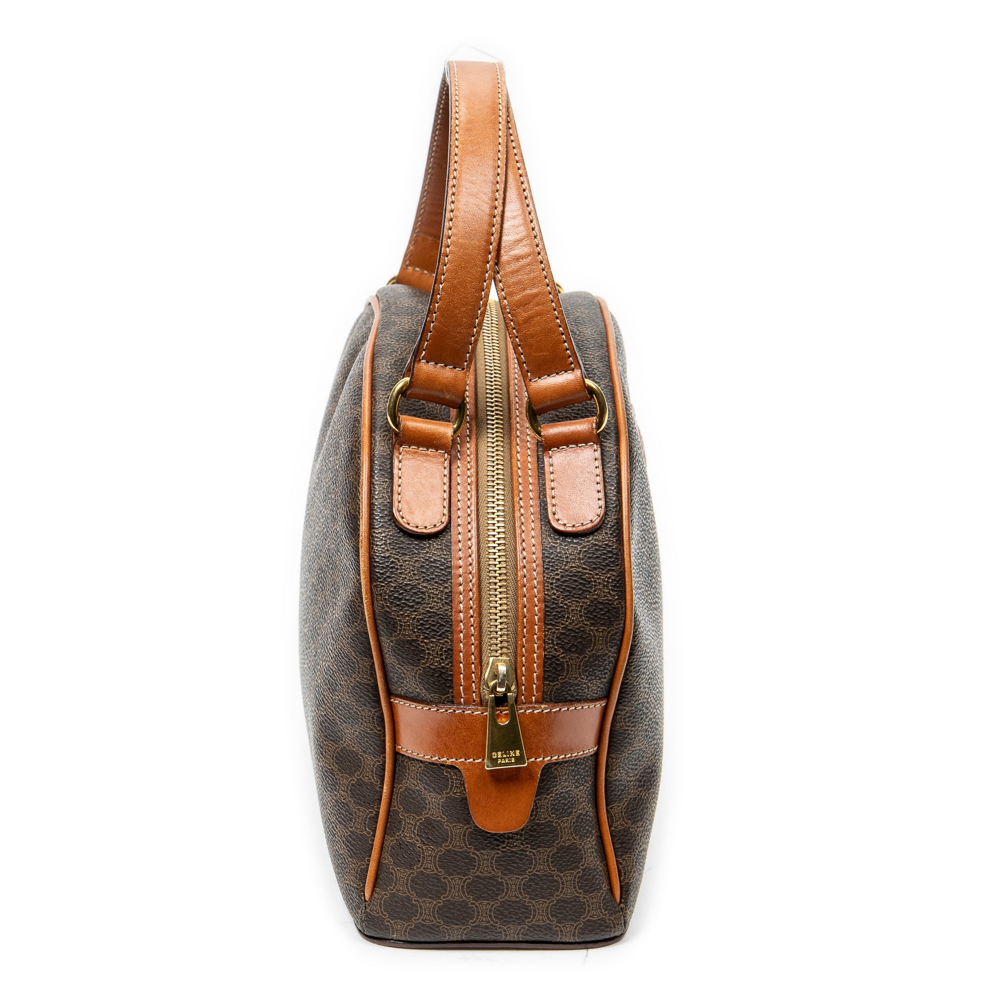Handbag Dome Top Handle Brown Macadam Coated Canvas
