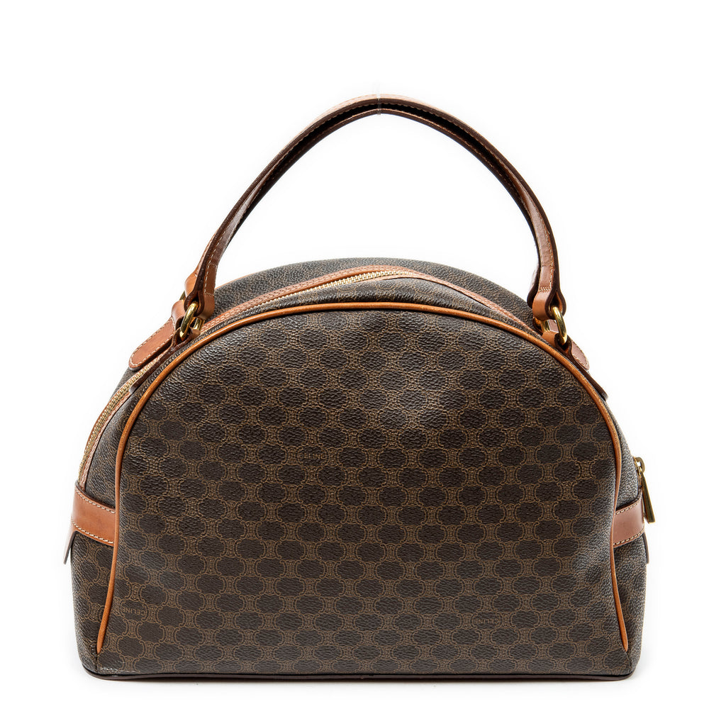 Bolso de mano con asa superior en forma de cúpula de lona recubierta Macadam marrón