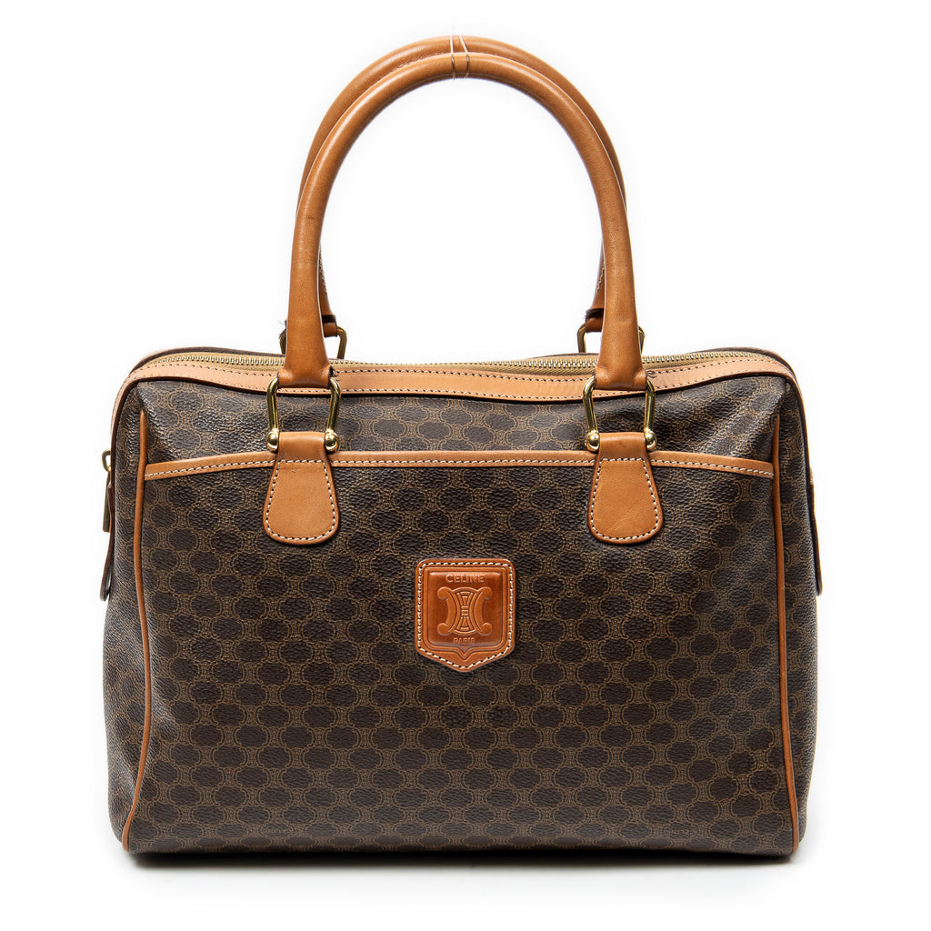 Handbag Vintage Small Slip Pocket Boston Brown Macadam Coated Canvas