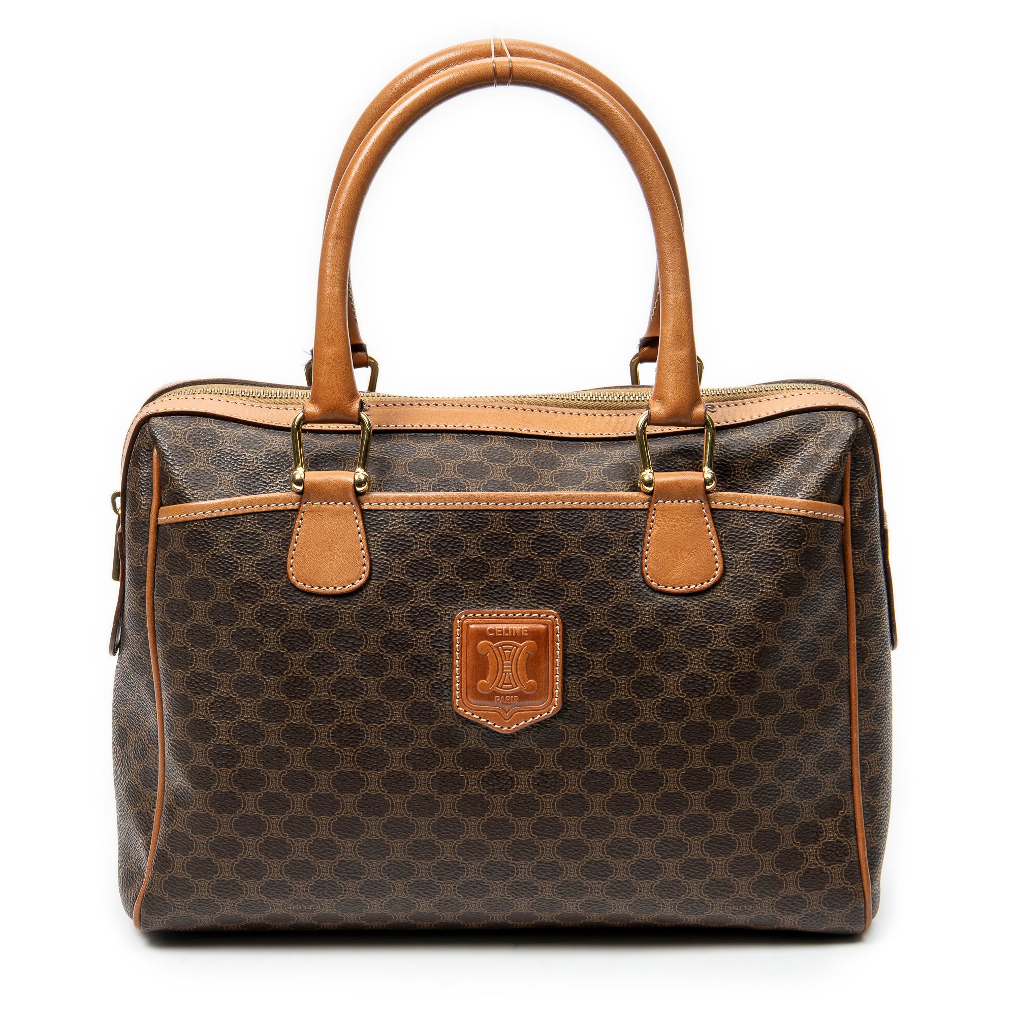 Handbag Vintage Small Slip Pocket Boston Brown Macadam Coated Canvas