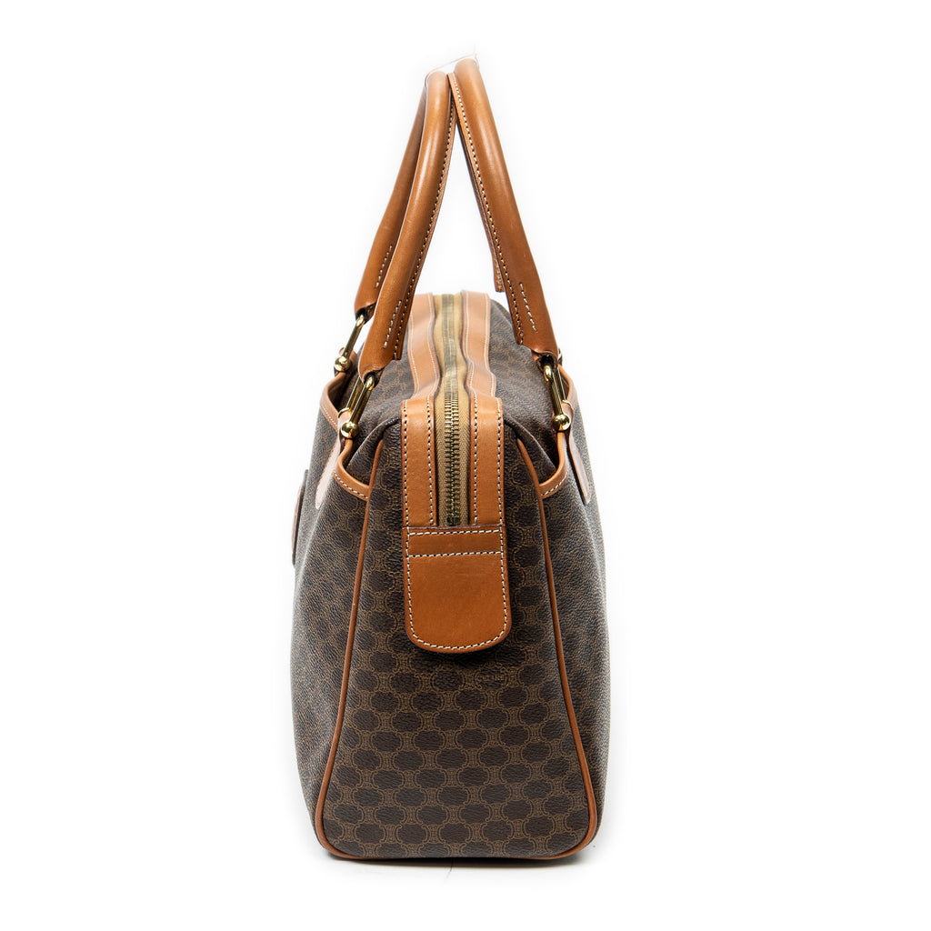 Handbag Vintage Small Slip Pocket Boston Brown Macadam Coated Canvas