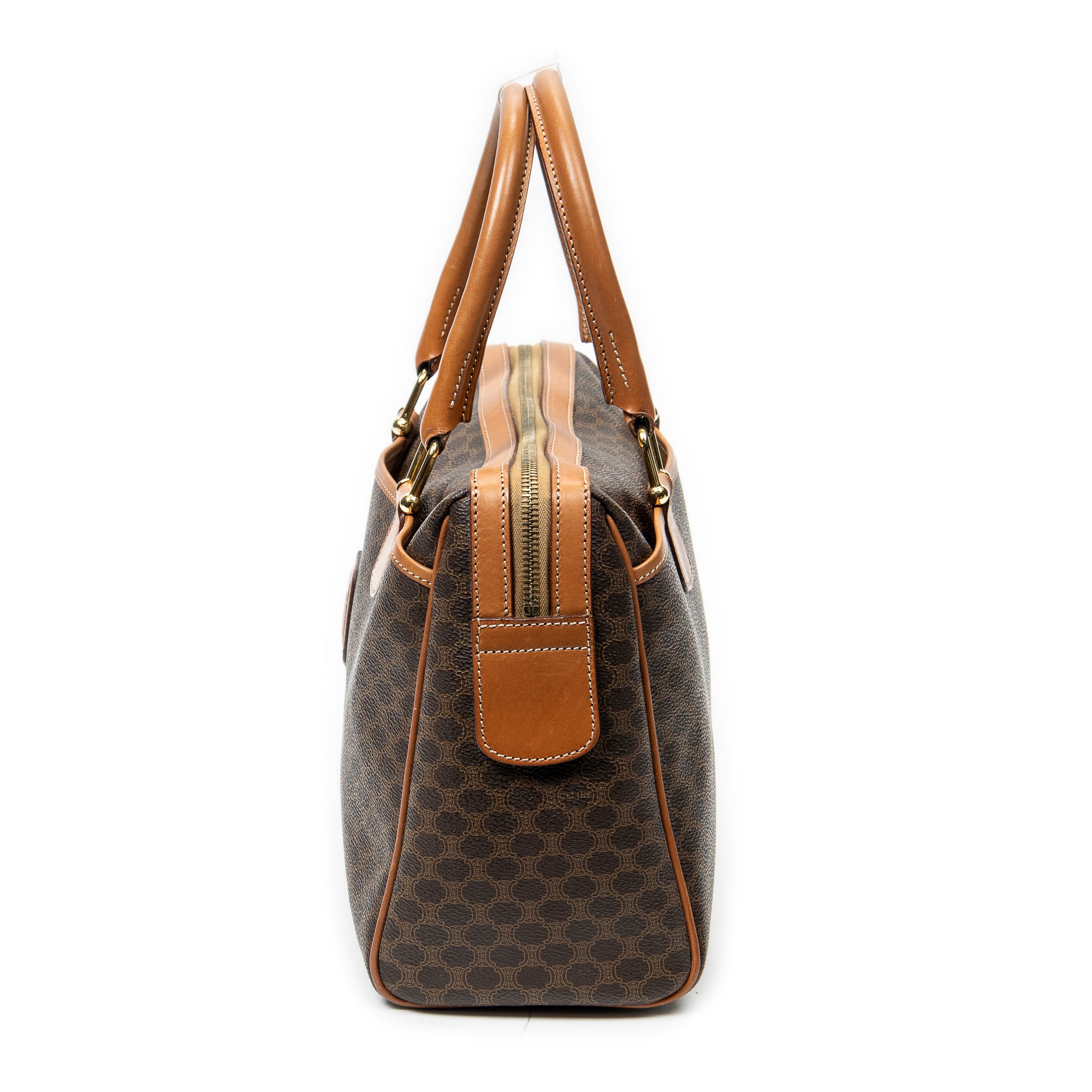 Handbag Vintage Small Slip Pocket Boston Brown Macadam Coated Canvas