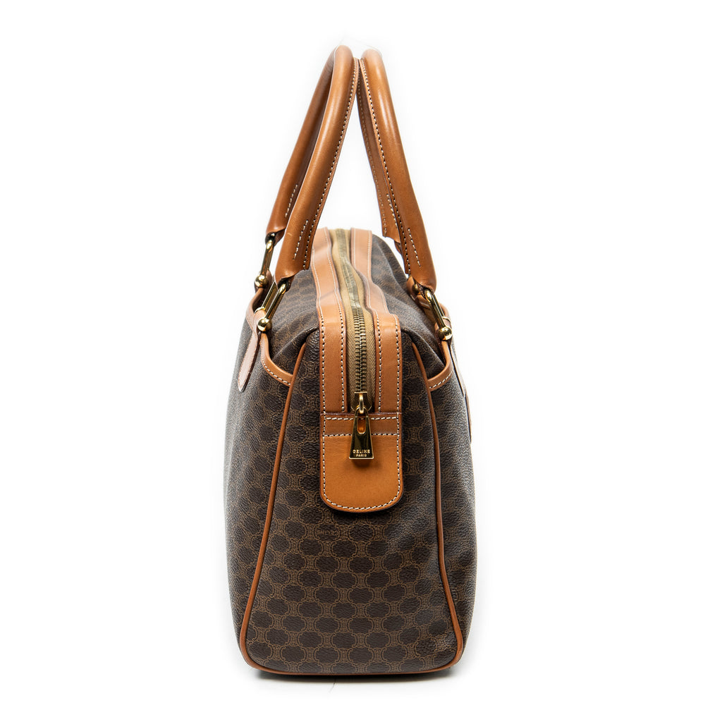Handbag Vintage Small Slip Pocket Boston Brown Macadam Coated Canvas