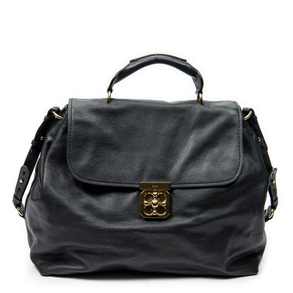 Shoulder Bag Large Elsie Satchel Black Grained Leather