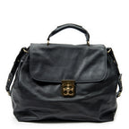 Shoulder Bag Large Elsie Satchel Black Grained Leather