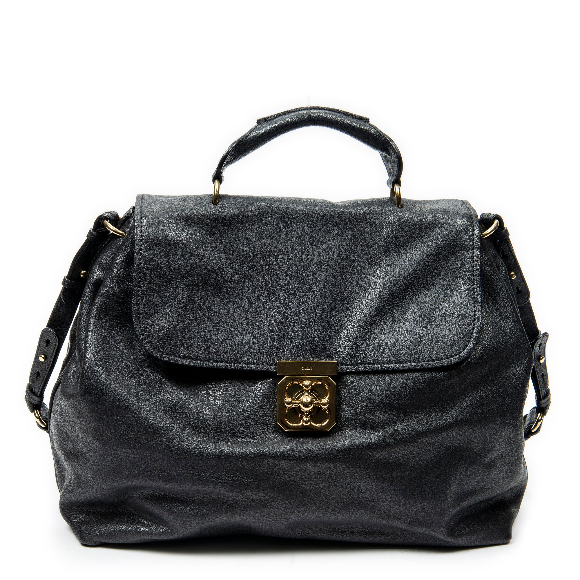 Shoulder Bag Large Elsie Satchel Black Grained Leather