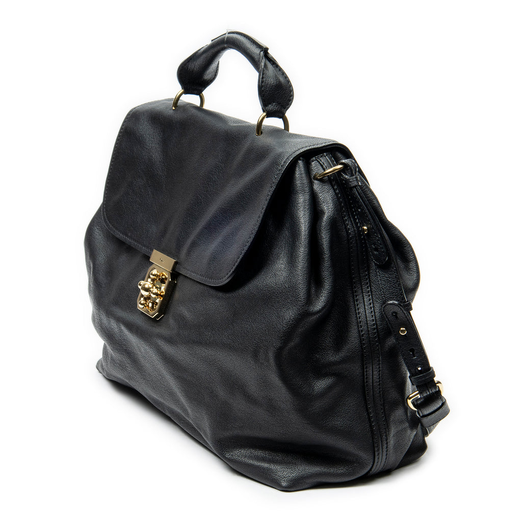 Shoulder Bag Large Elsie Satchel Black Grained Leather