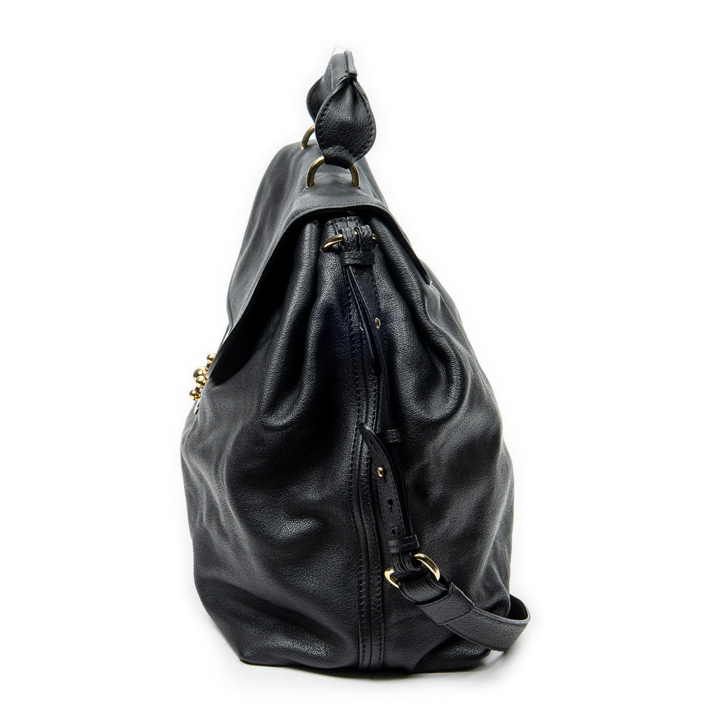 Shoulder Bag Large Elsie Satchel Black Grained Leather