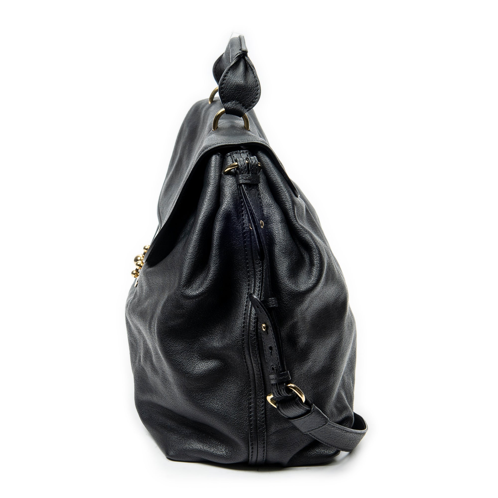 Shoulder Bag Large Elsie Satchel Black Grained Leather