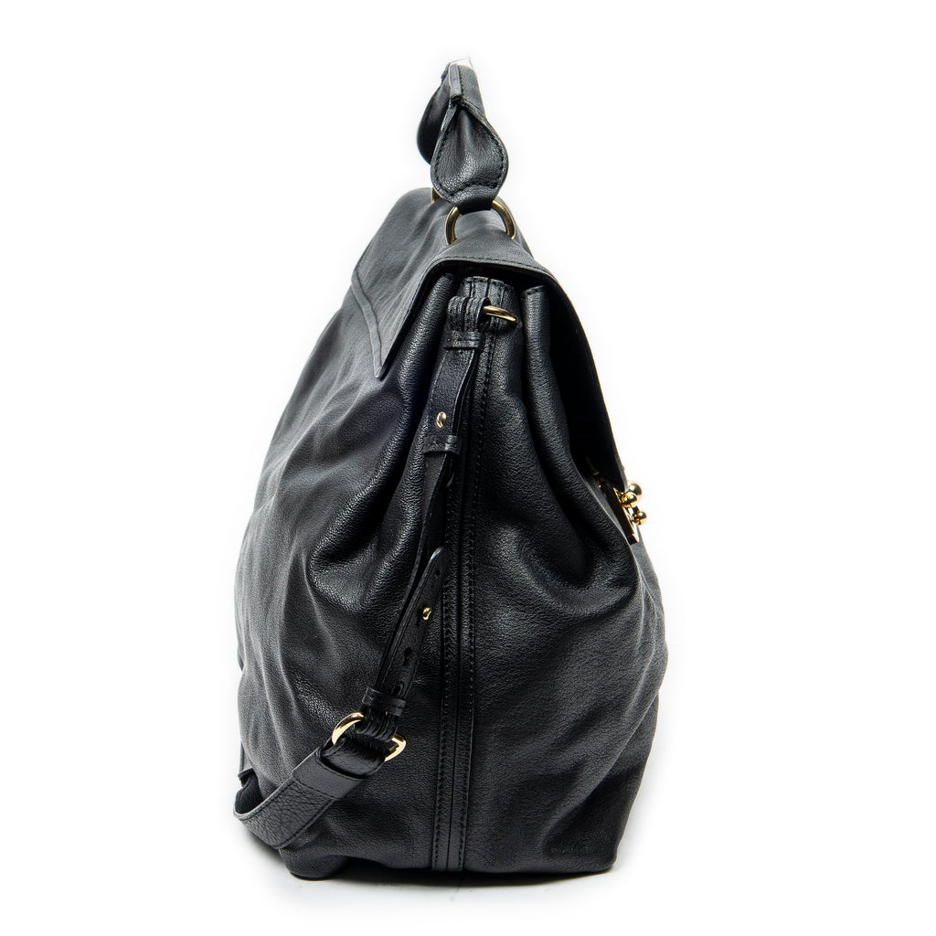Shoulder Bag Large Elsie Satchel Black Grained Leather