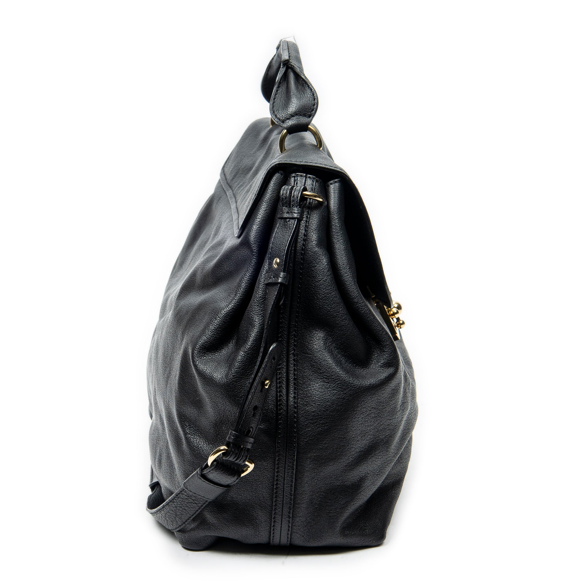Shoulder Bag Large Elsie Satchel Black Grained Leather