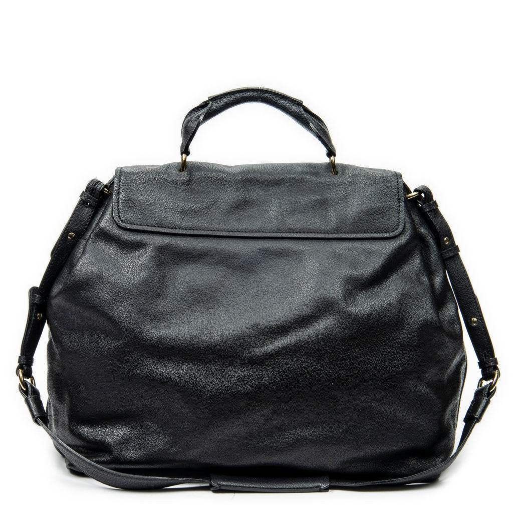 Shoulder Bag Large Elsie Satchel Black Grained Leather